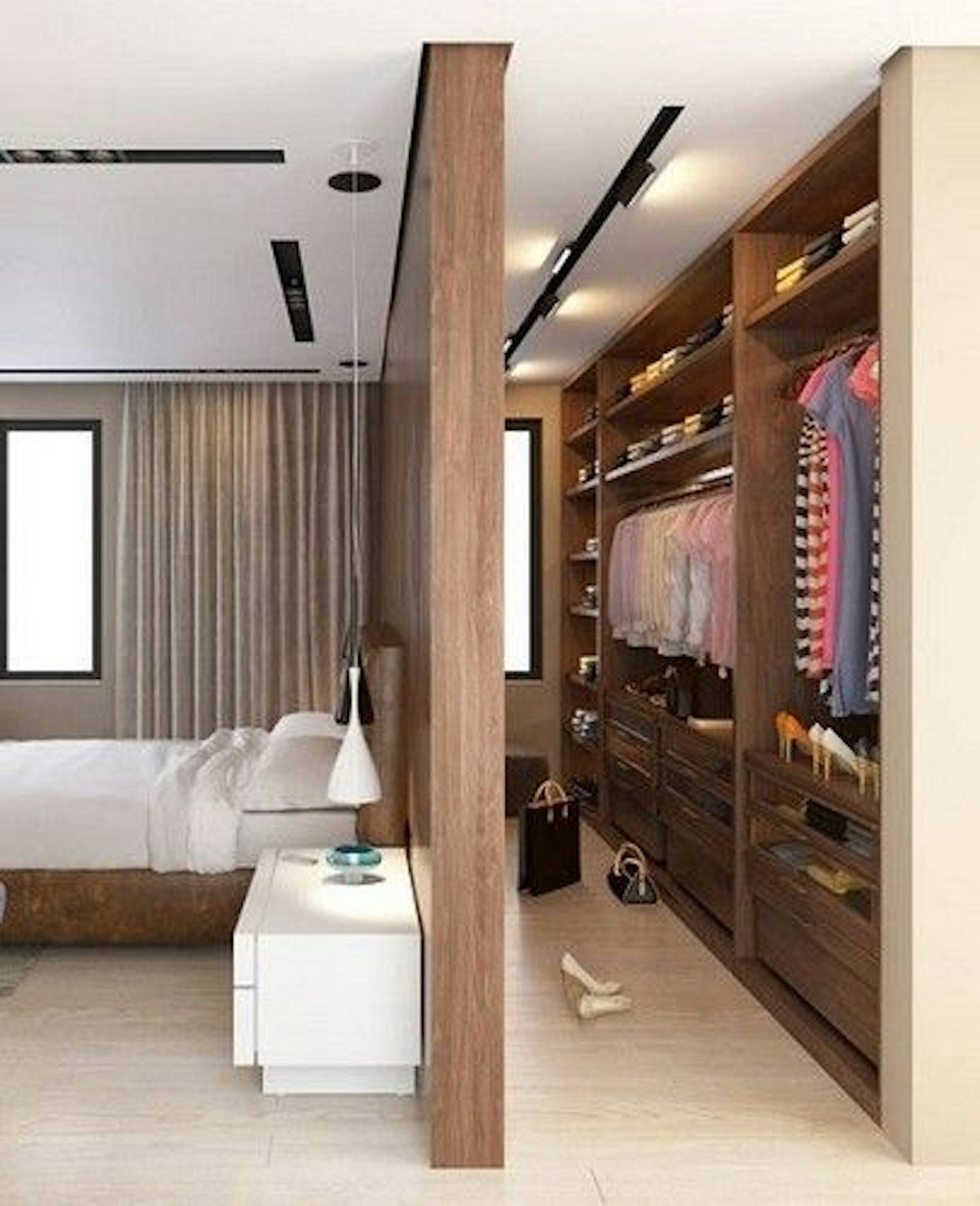 Walk in wardrobe space within bedroom