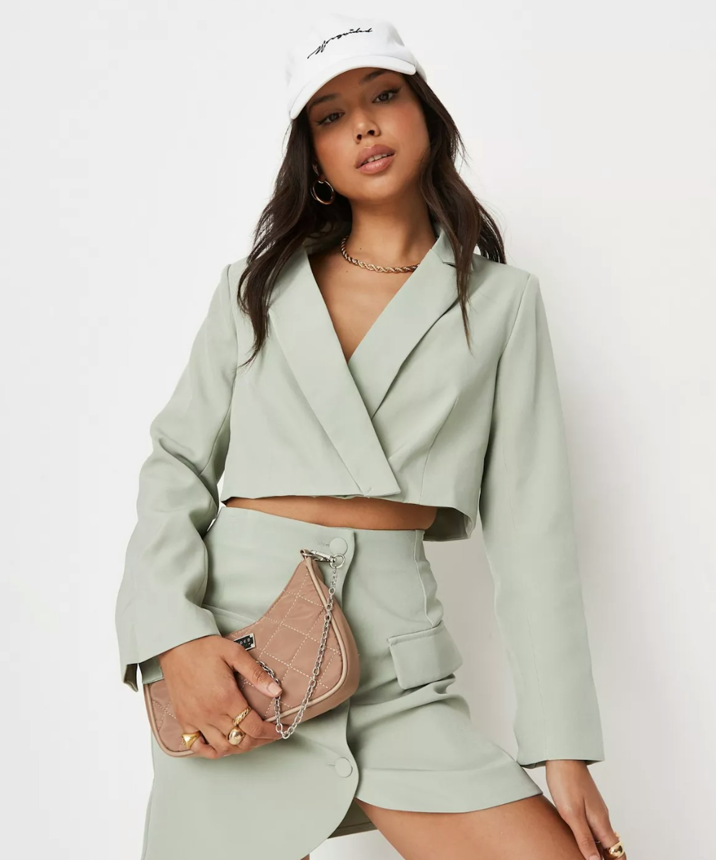 Missguided Sage Co Ord Cropped Loose Fit Tailored Blazer