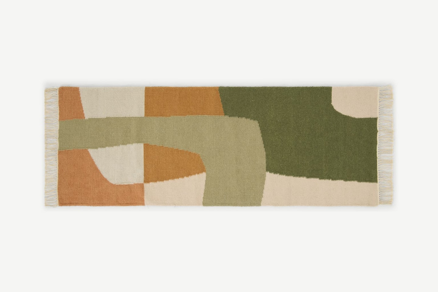 MADE, Waltara  Flatweave Wool Runner, 75 x 200 cm, Green & Orange, WAS £110 NOW £78