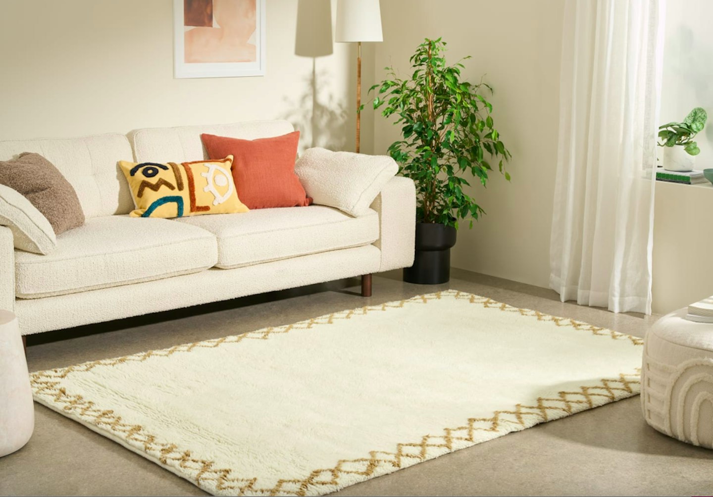 MADE, Heijer  Washed Shaggy 100% Wool Rug, Large 160 x 230 cm, Off-White & Tan, WAS £385 NOW £169