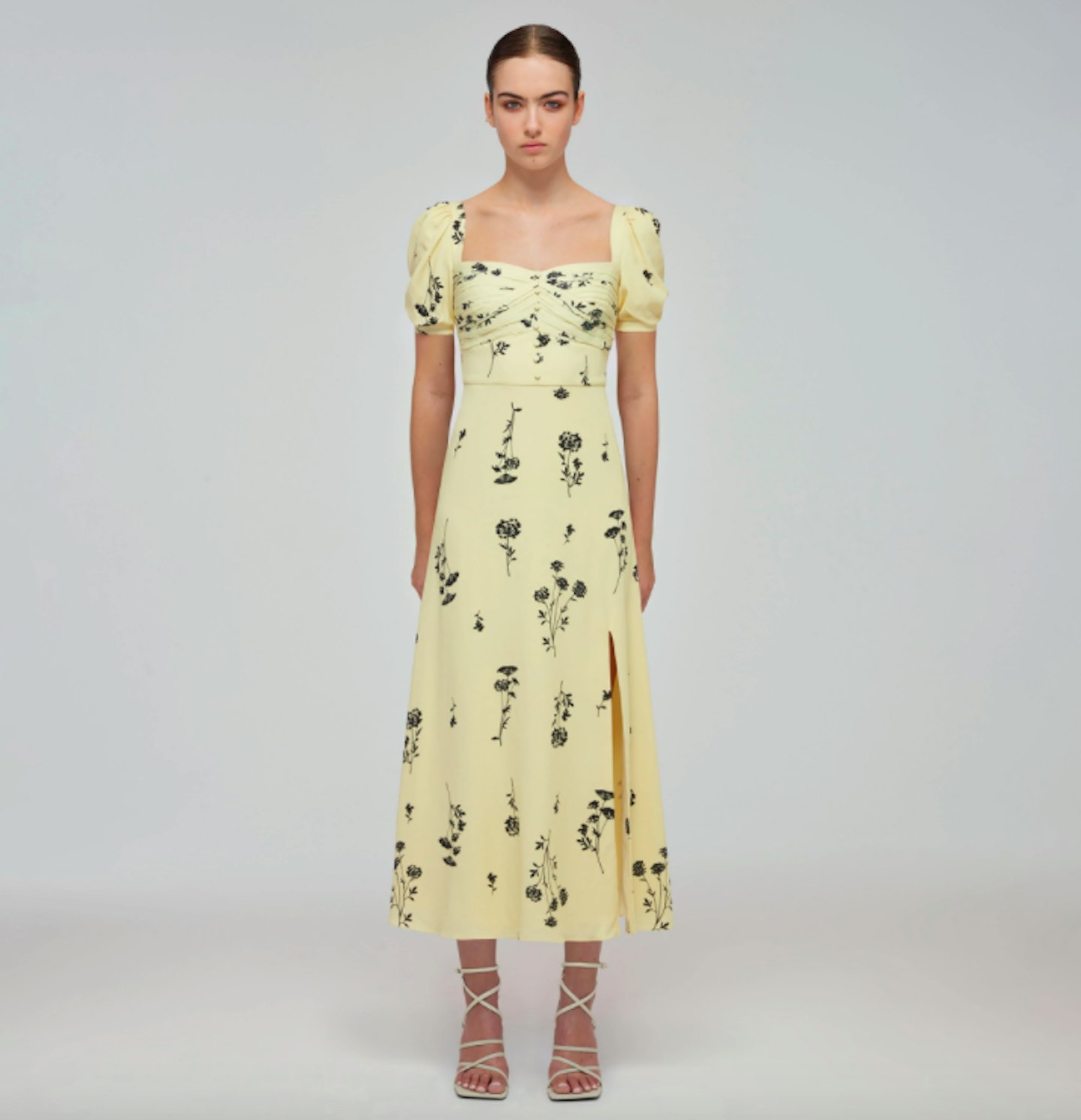 Self-Portrait, Yellow Floral Silhouette Stretch Crepe Midi Dress, £350
