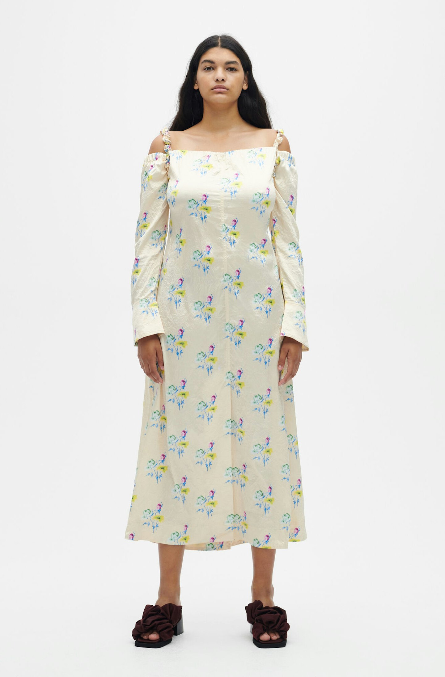 Ganni, Satin Off-The-Shoulder Midi Dress, £275