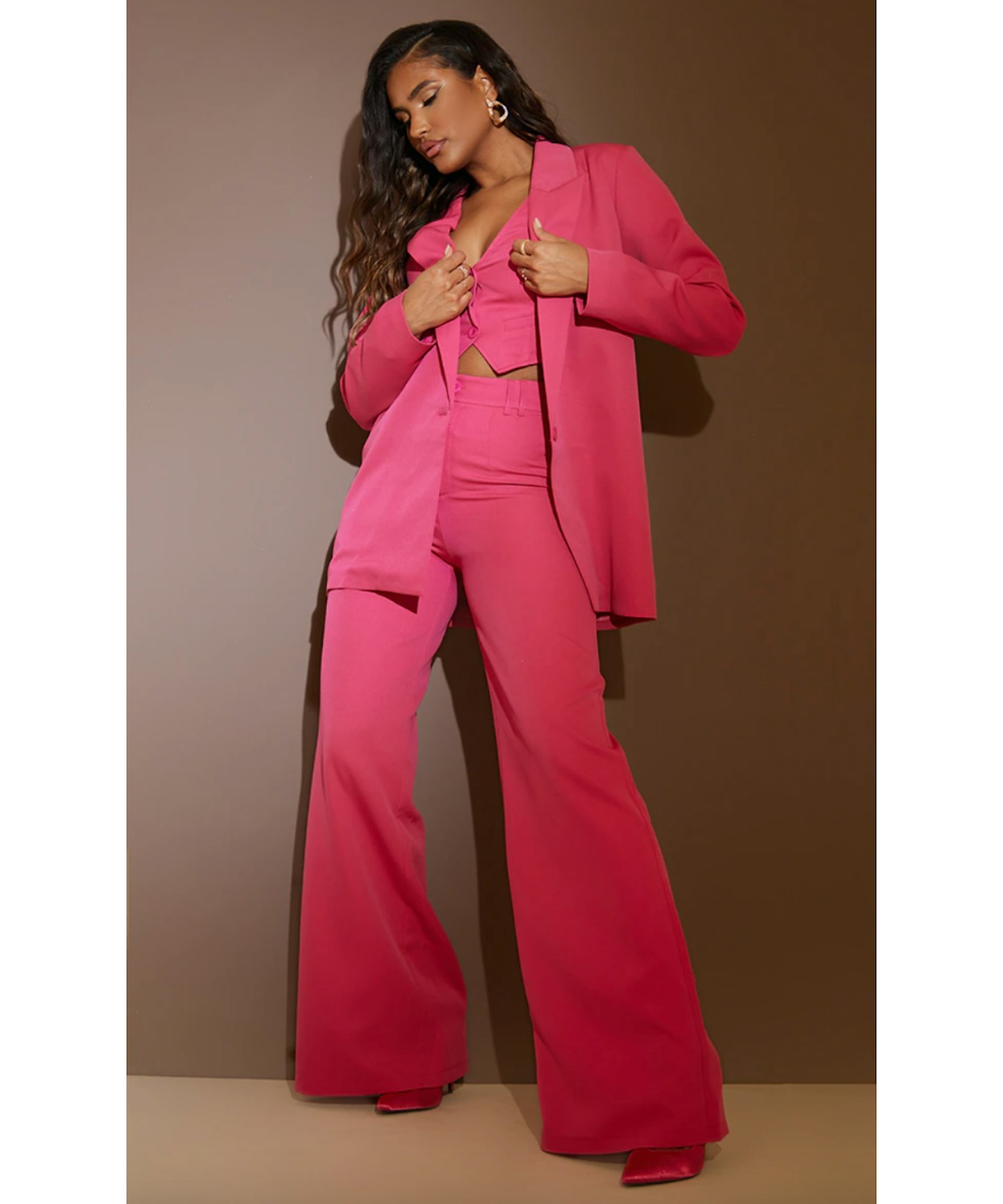 Hot Pink Woven Oversized Suit Jacket