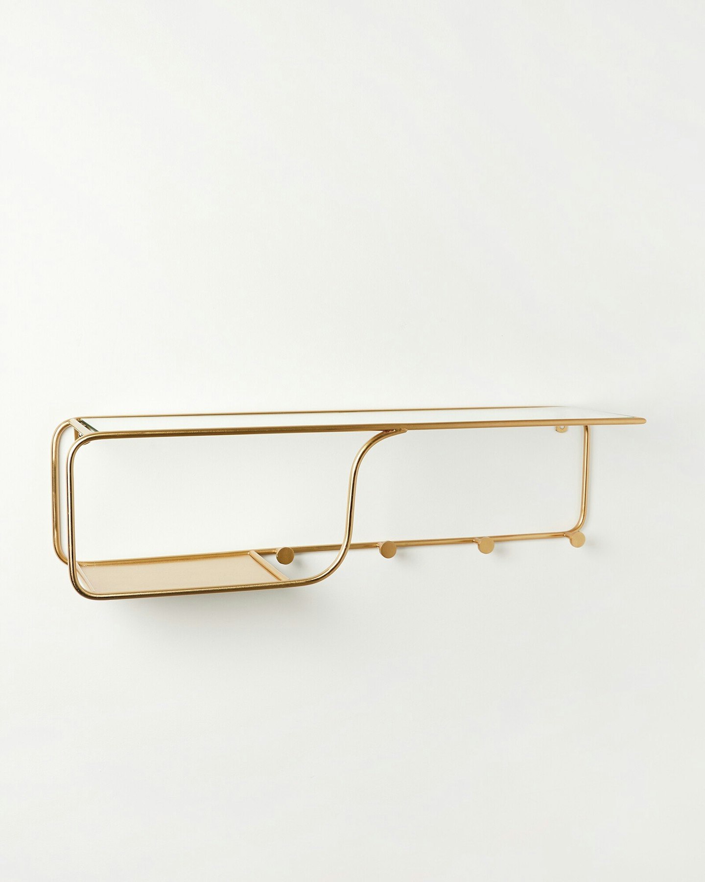 Oliver Bonas, Luciana Glass & Gold Metal Double Wall Shelf with Hooks, £115