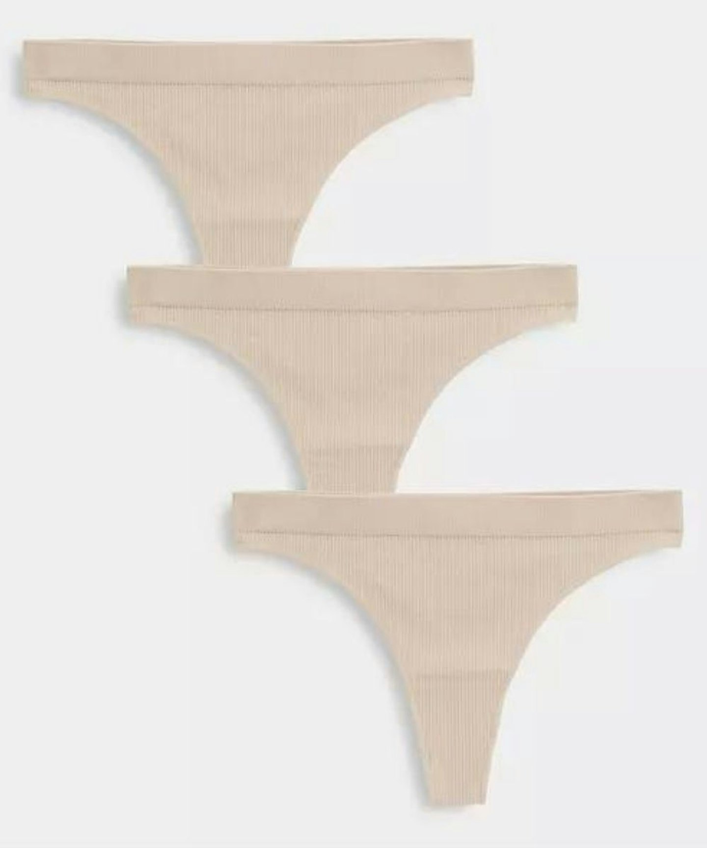 Weekday Cat Ribbed 3 Pack Thongs In Beige