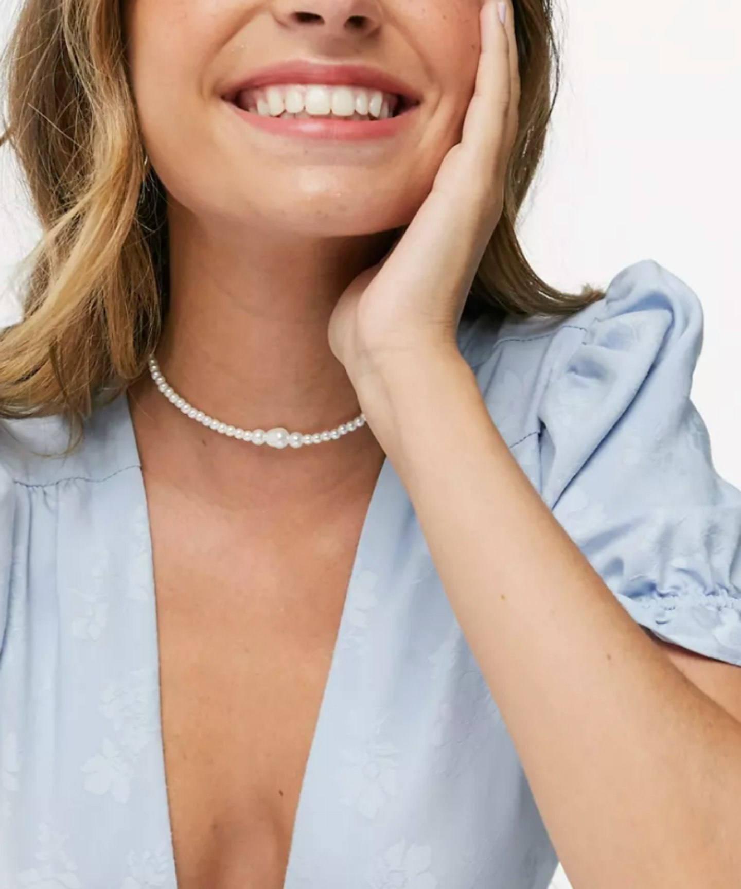 Asos Design Choker Necklace in Graduating Faux Pearls
