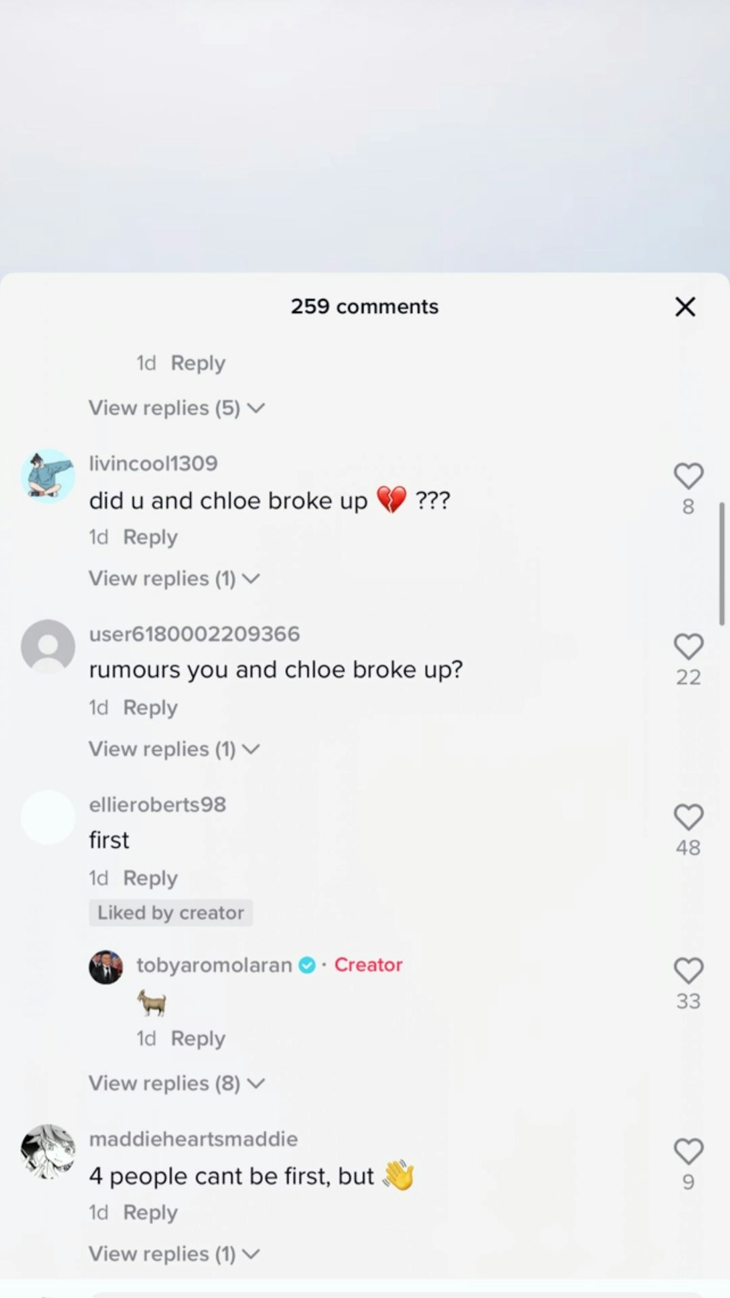 Toby Aromolaran TikTok Comments 
