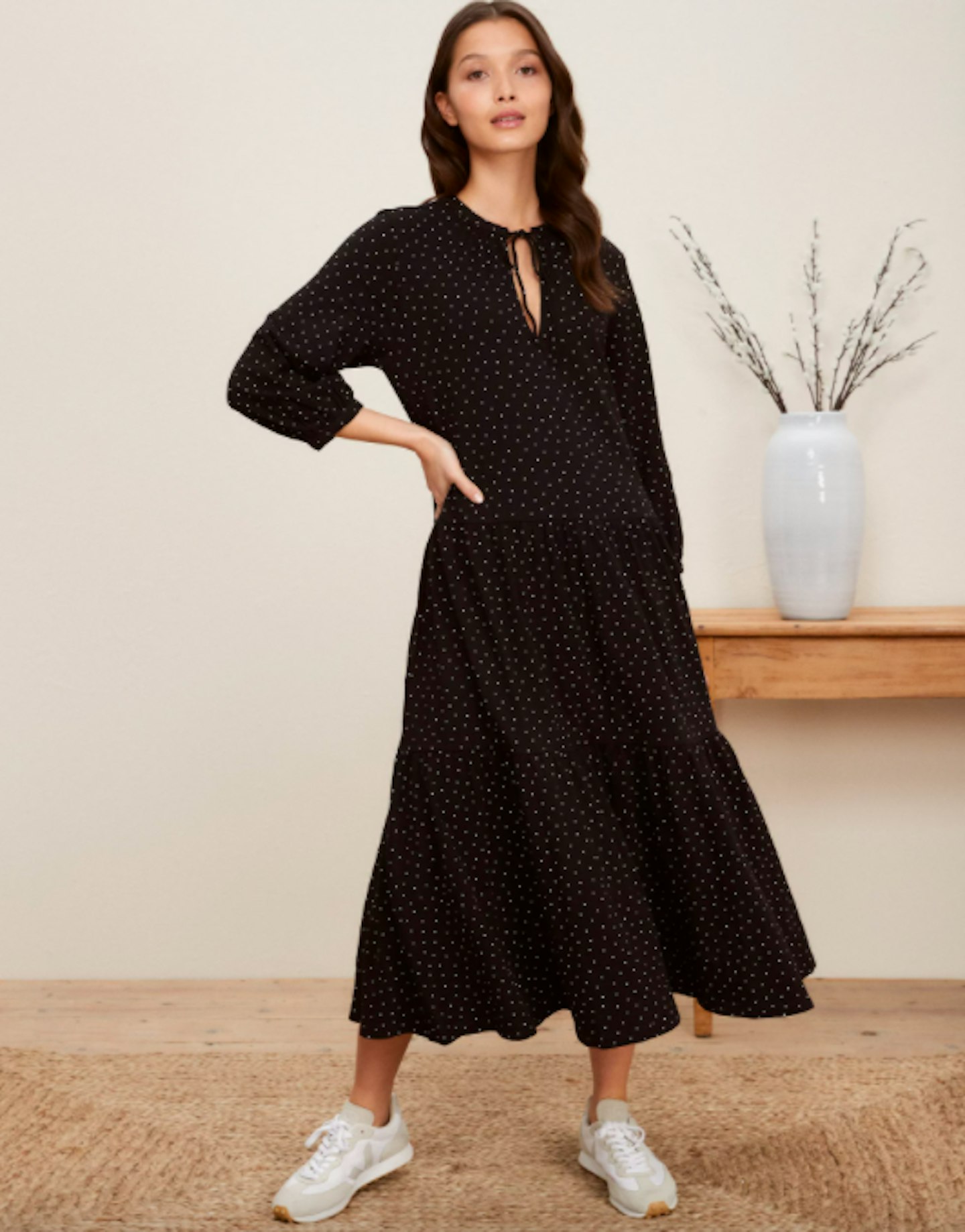 Organic-Cotton Spot Tiered Jersey Dress, WAS £98 NOW £68.60