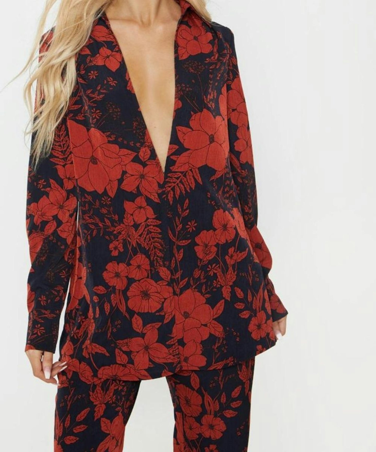 Red Floral Print Oversized Shirt