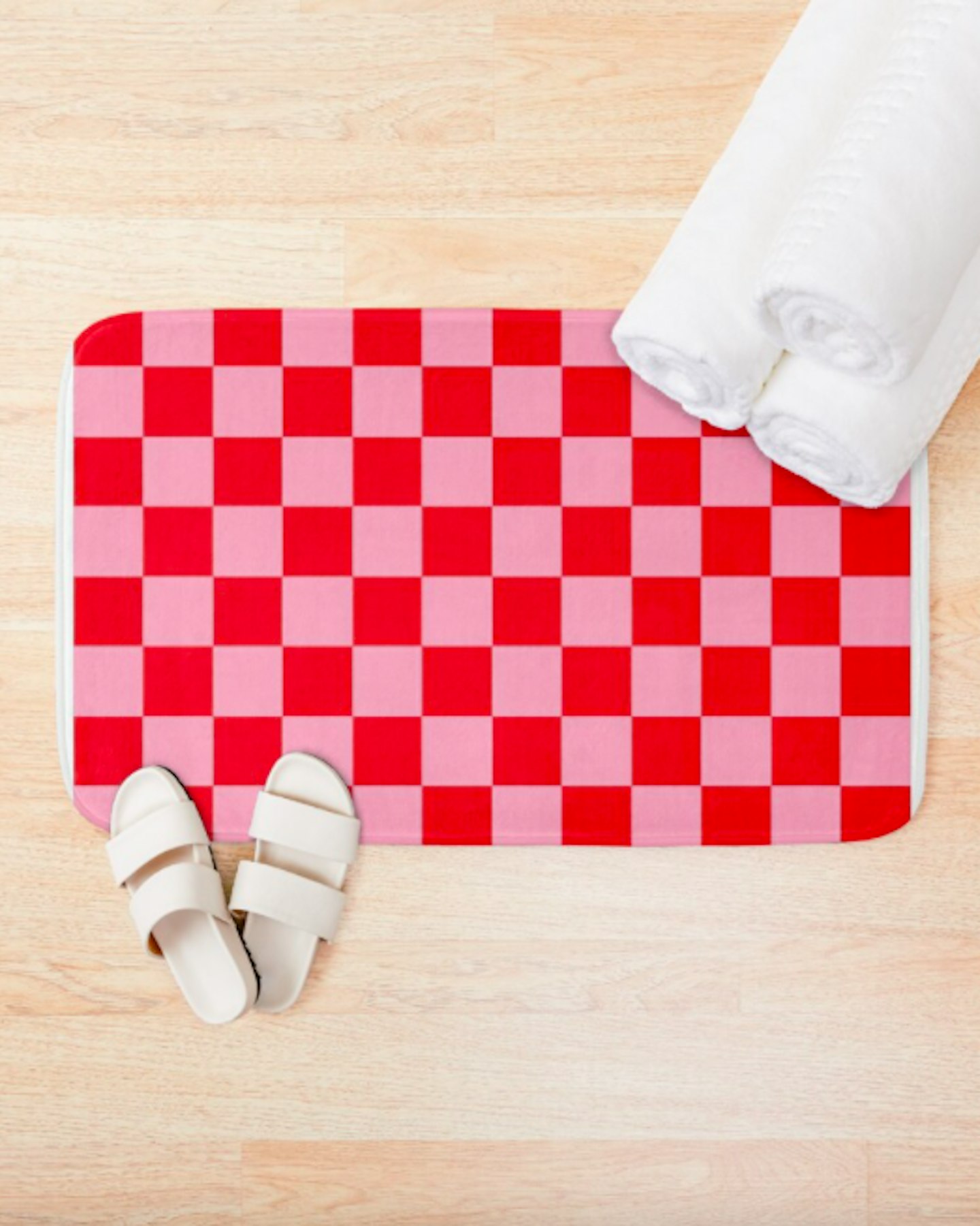 Redbubble, Checkered Pink and Red Bath Mat, £27.29