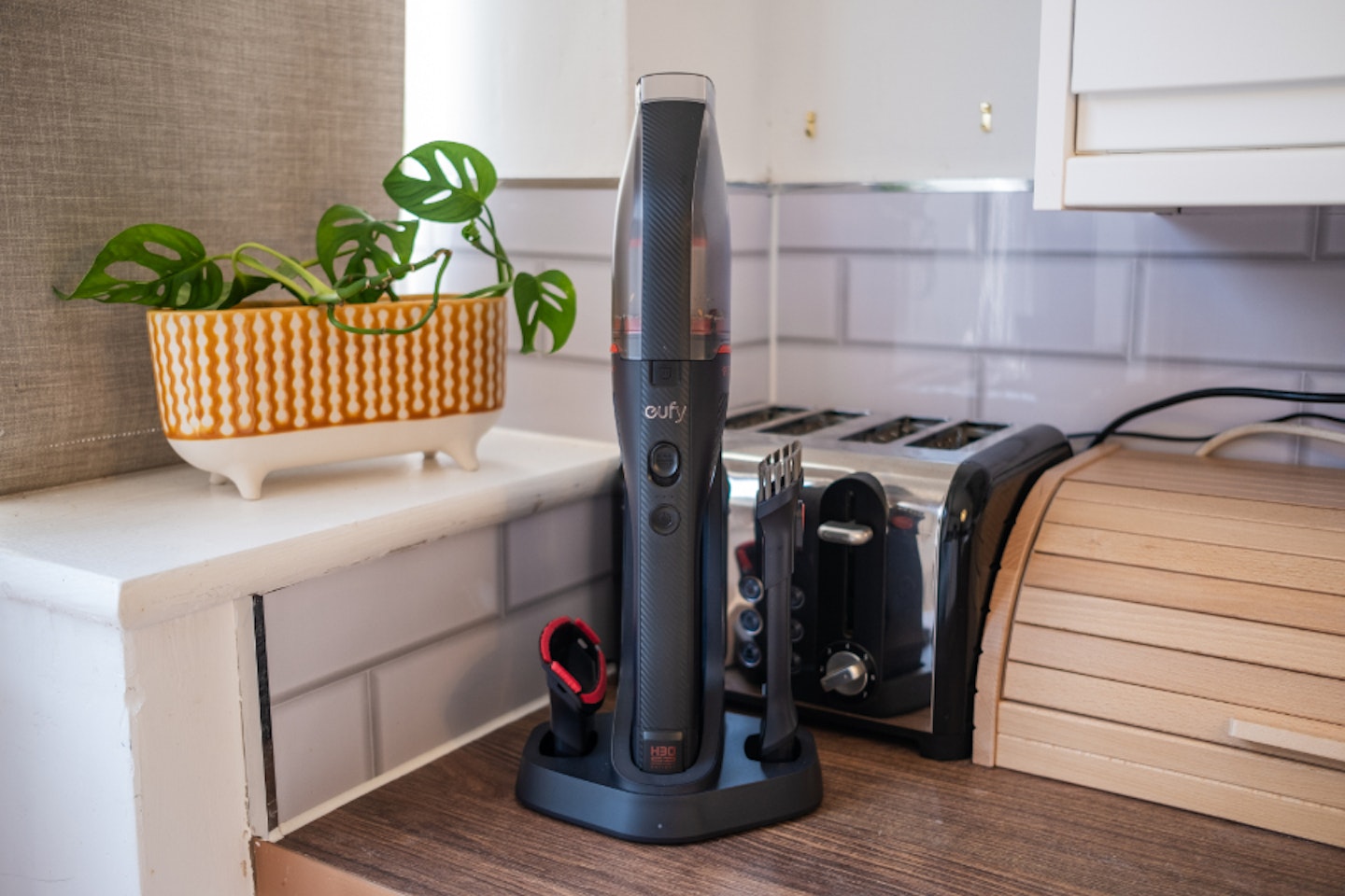 Eufy HomeVac H30 Handheld Vacuum on its stand