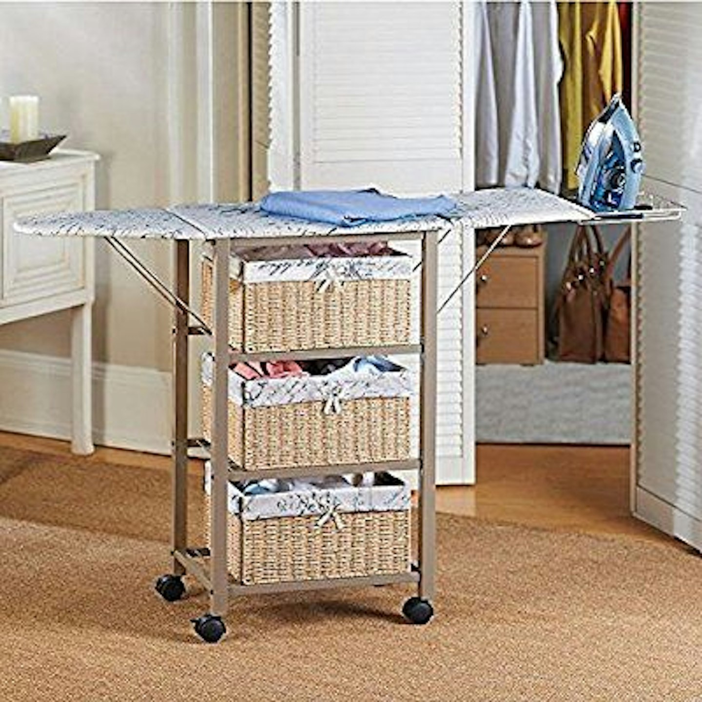 Storage basket ironing board