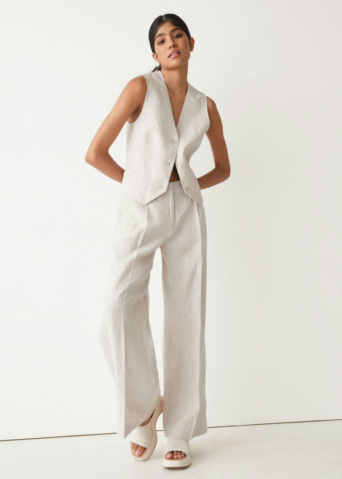 rain bad weather fashion & Other Stories, High Waist Linen Trousers, £85