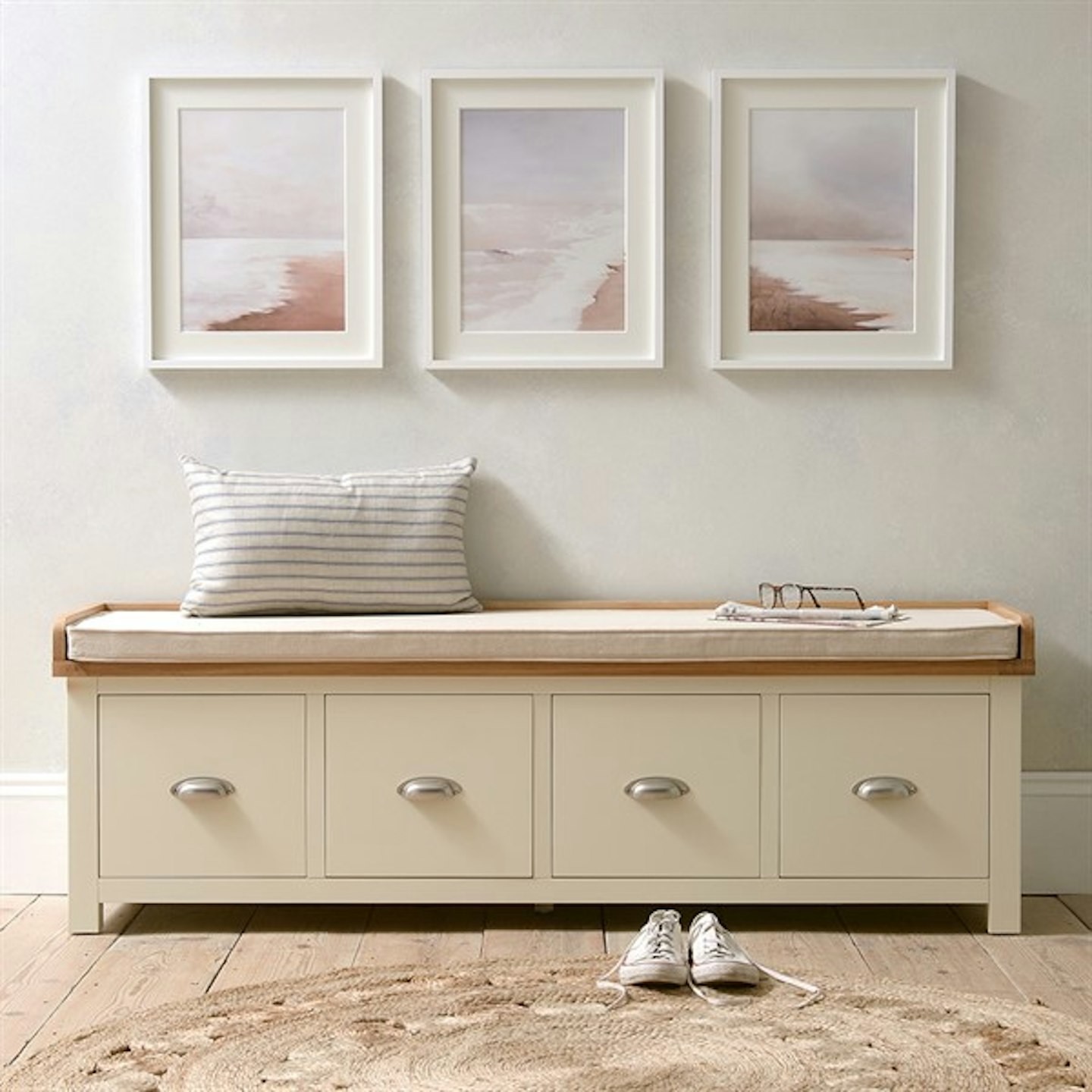The Cotswolds Company, Four Drawer Shoe Bench with Cushion, £465