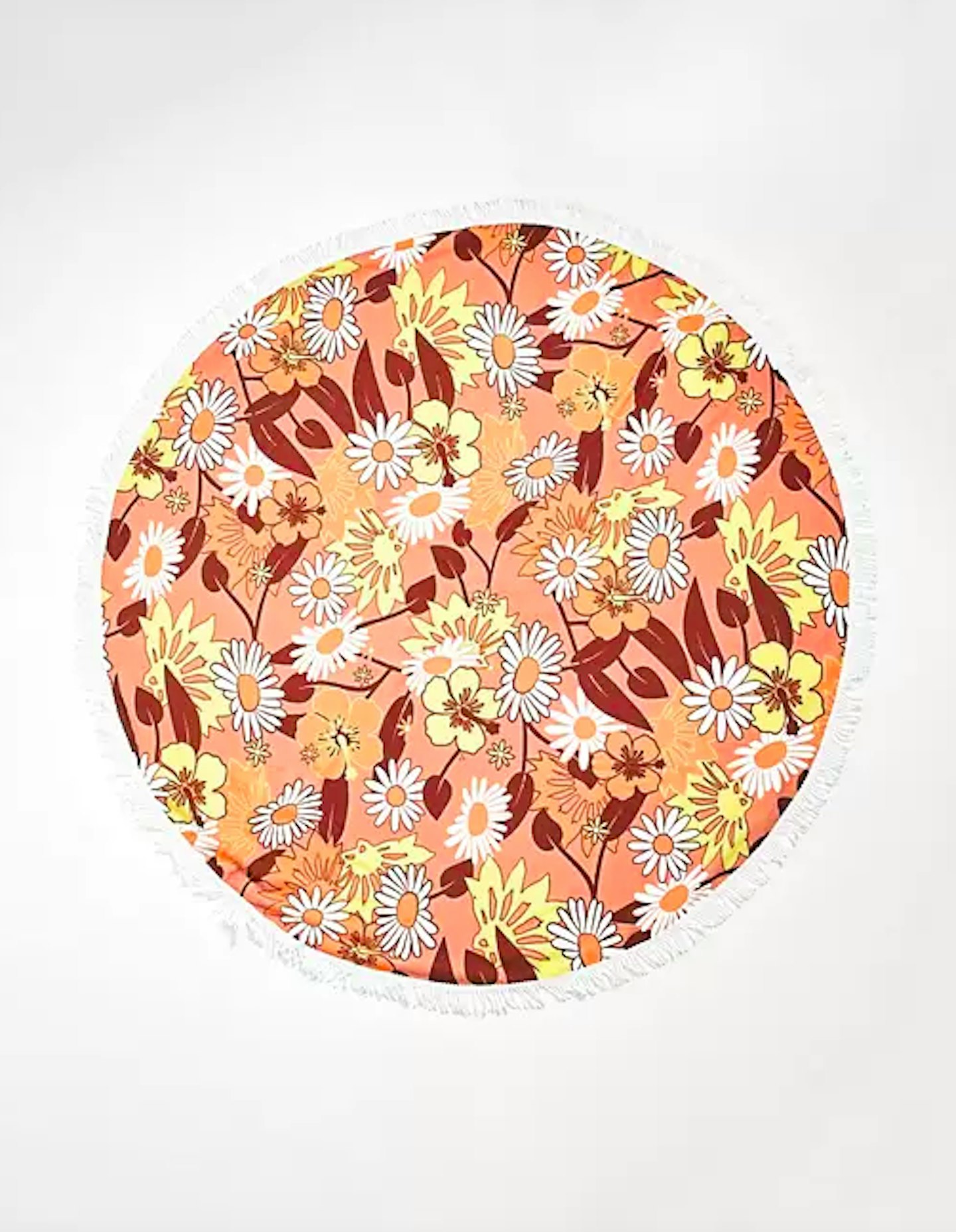 ASOS, Brave Soul circular beach towel with tassel trim in peach retro floral print, WAS £28 NOW £16
