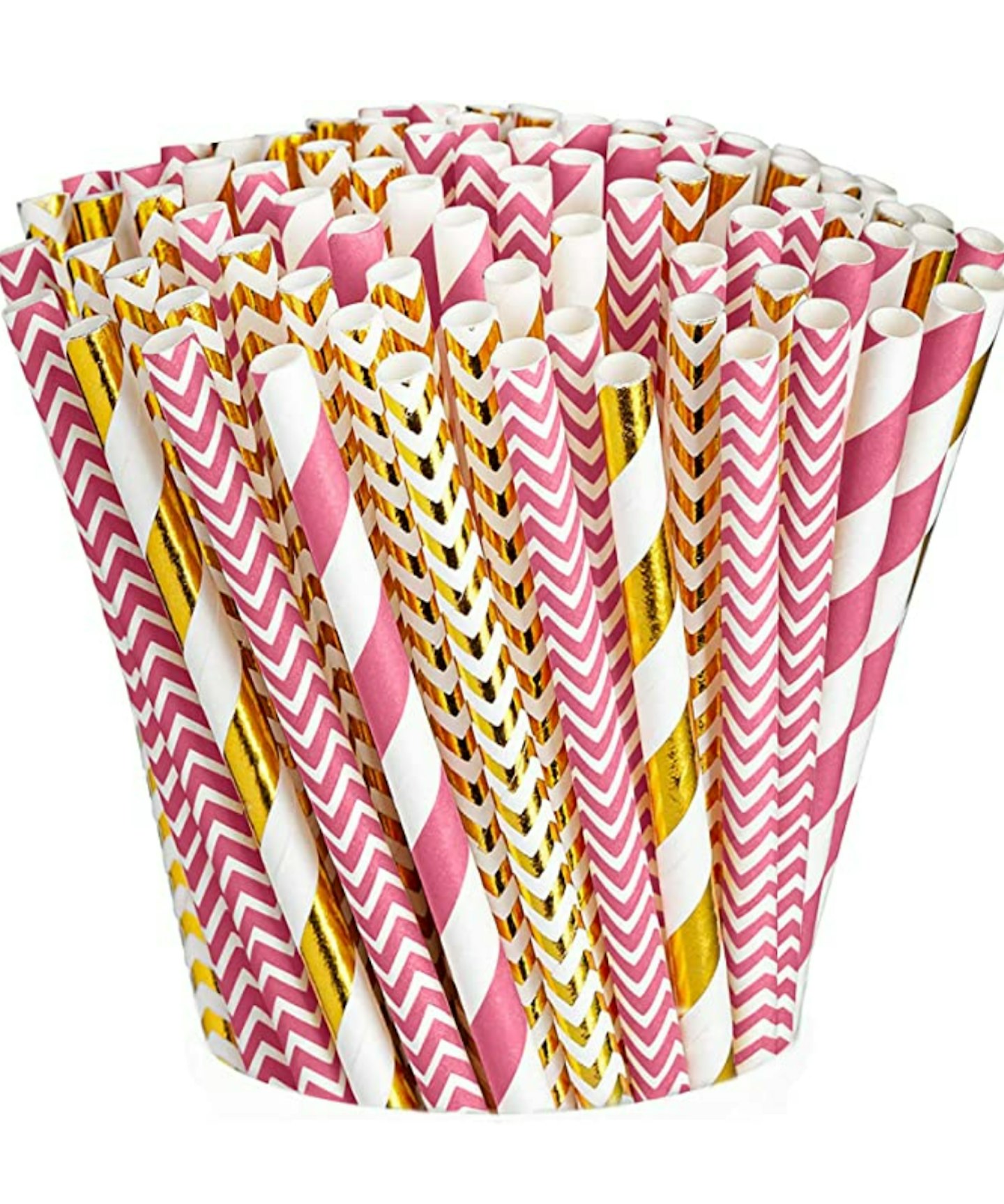 A picture of the 200 Pink and Rose Gold Pattern Party Straws