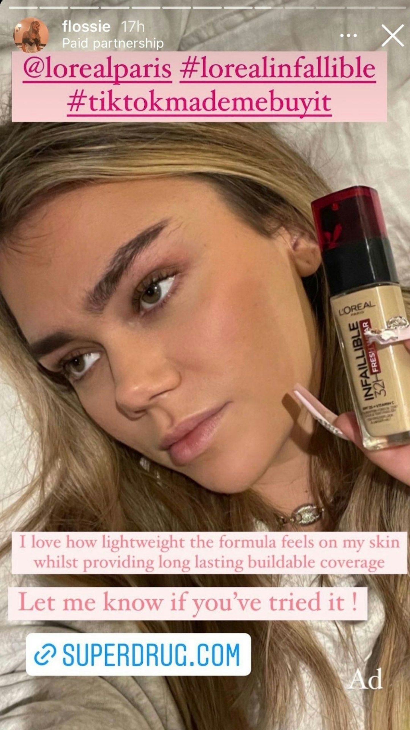 Flossie reveals her go-to 'glowy' foundation and it's just £8