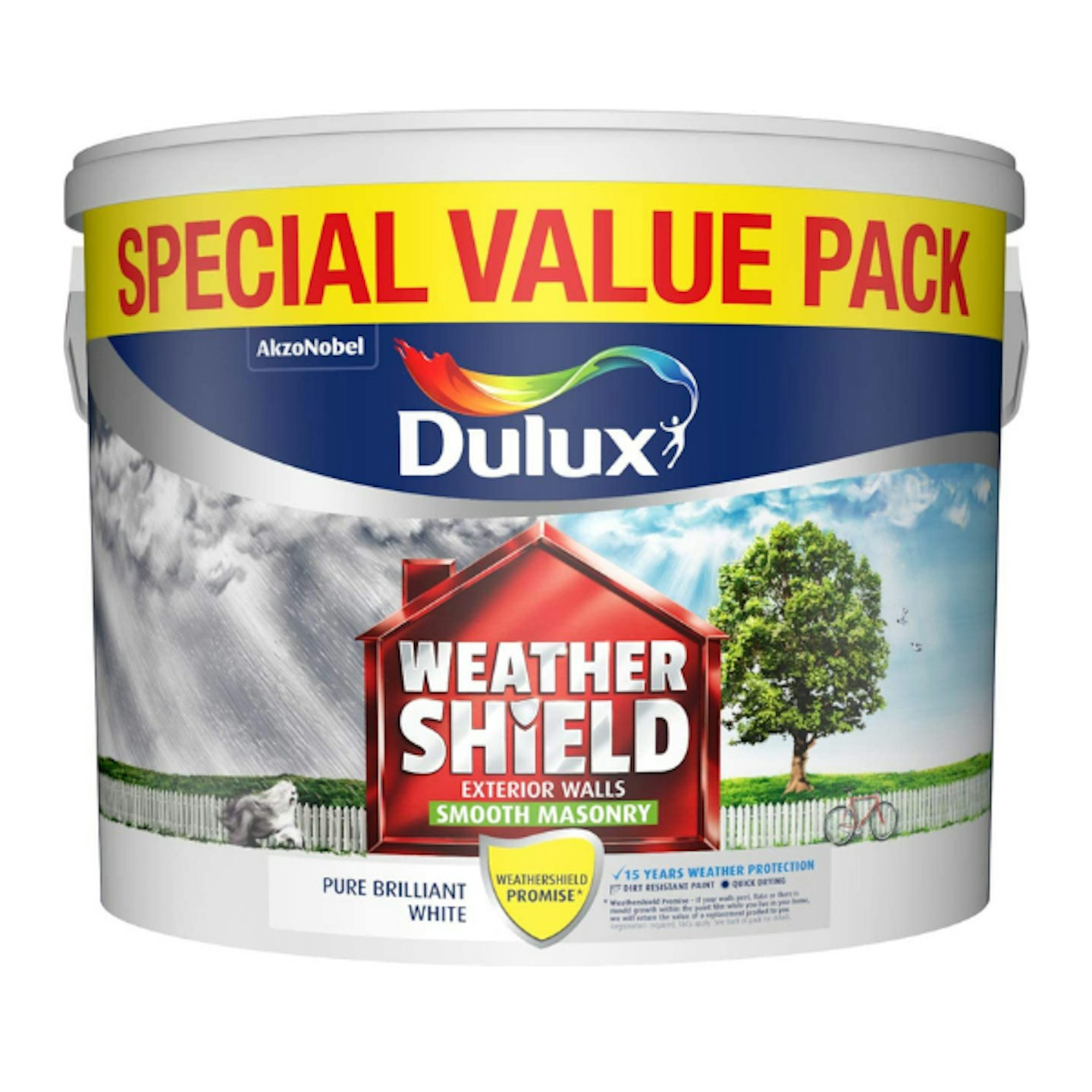 A tub of Dulux Weathershield masonry paint