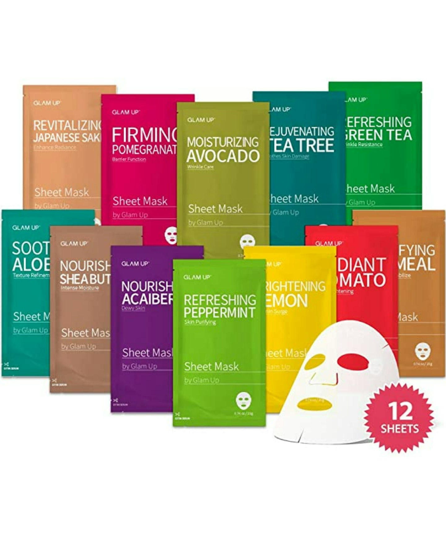 All 12 sheet masks from Glam Up