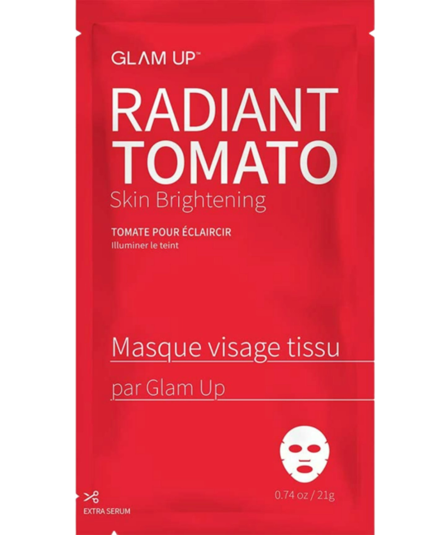 A picture of the Radiant Tomato Sheet Mask by Glam Up.