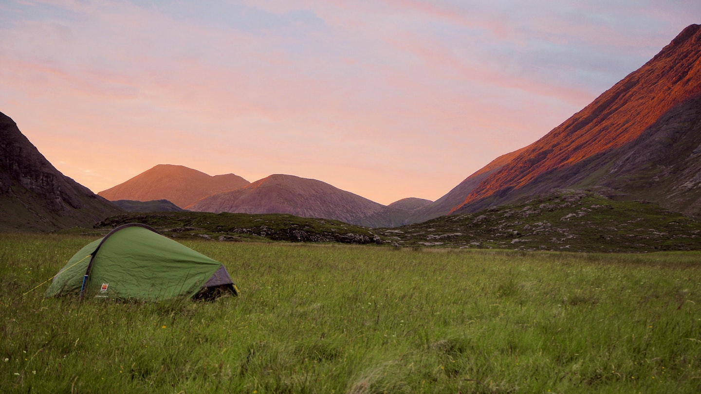 Wild Country Zephyros tent in a meadow at sunset