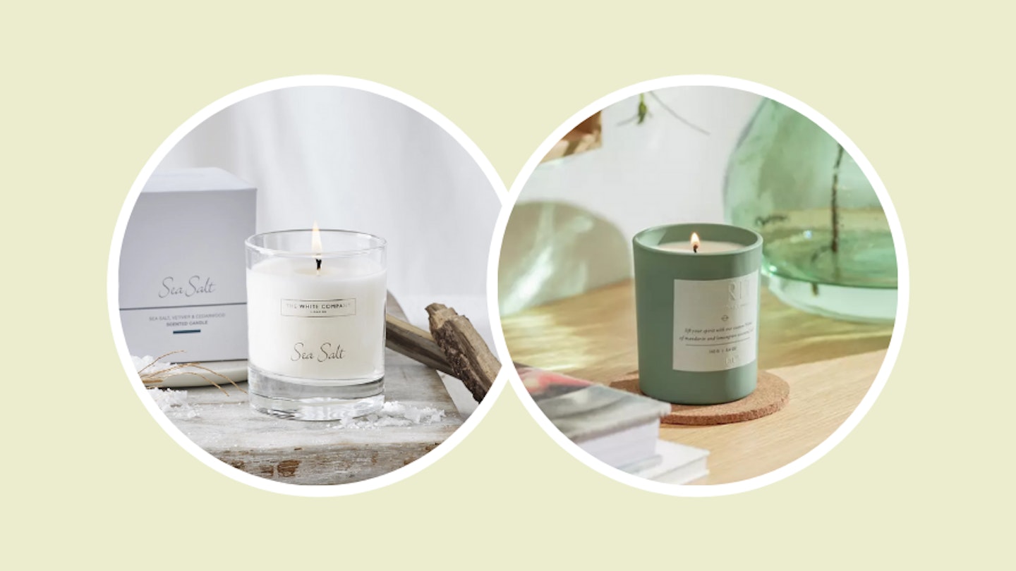 The best summer candles: two candles on a bright green background