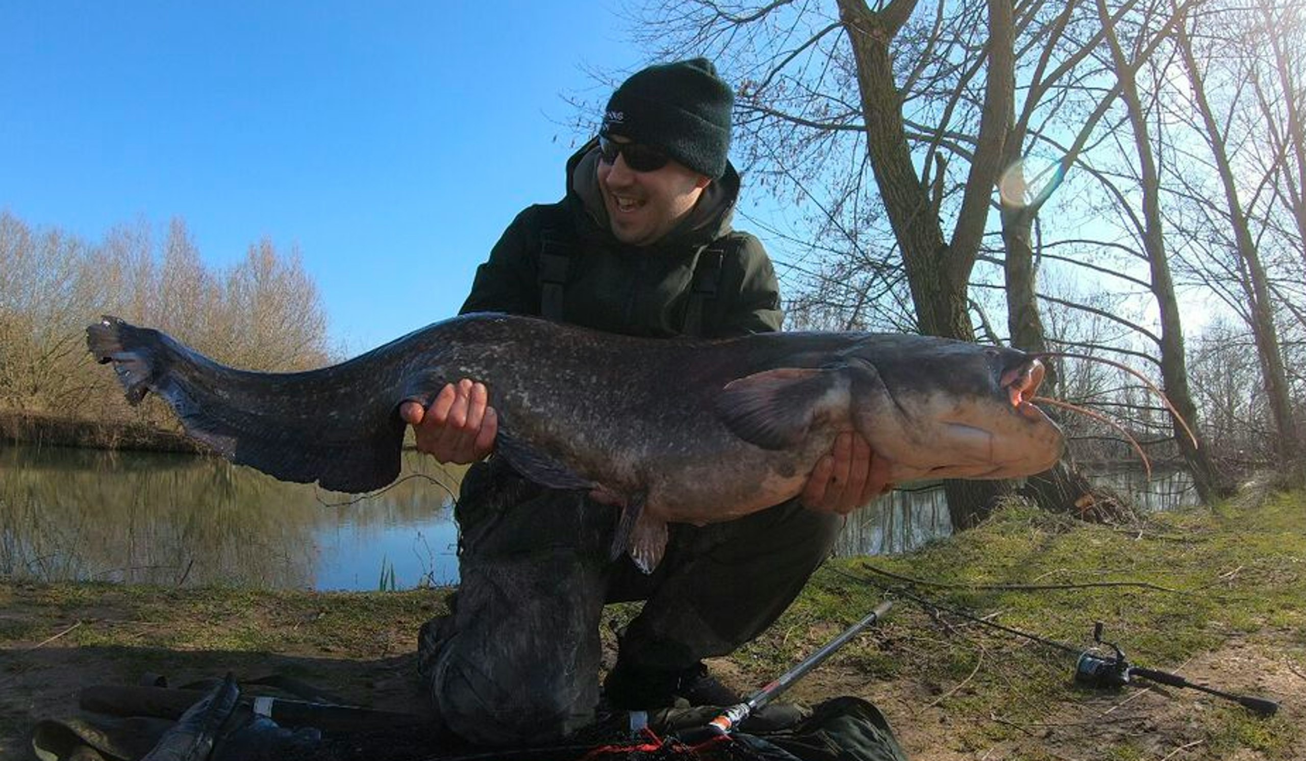 The 38lb catfish took Hayden Seabrook 12 minutes to get in