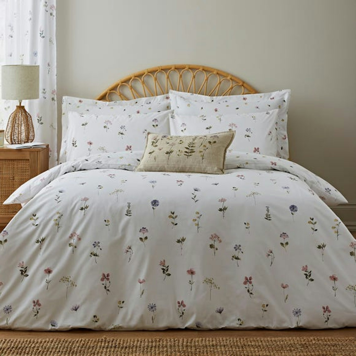 Dunelm, Pressed Floral White Duvet Cover and Pillowcase Set, £20