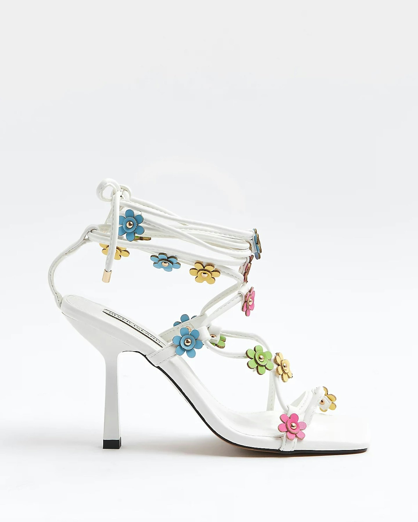 River Island white flower detail strappy heeled sandals