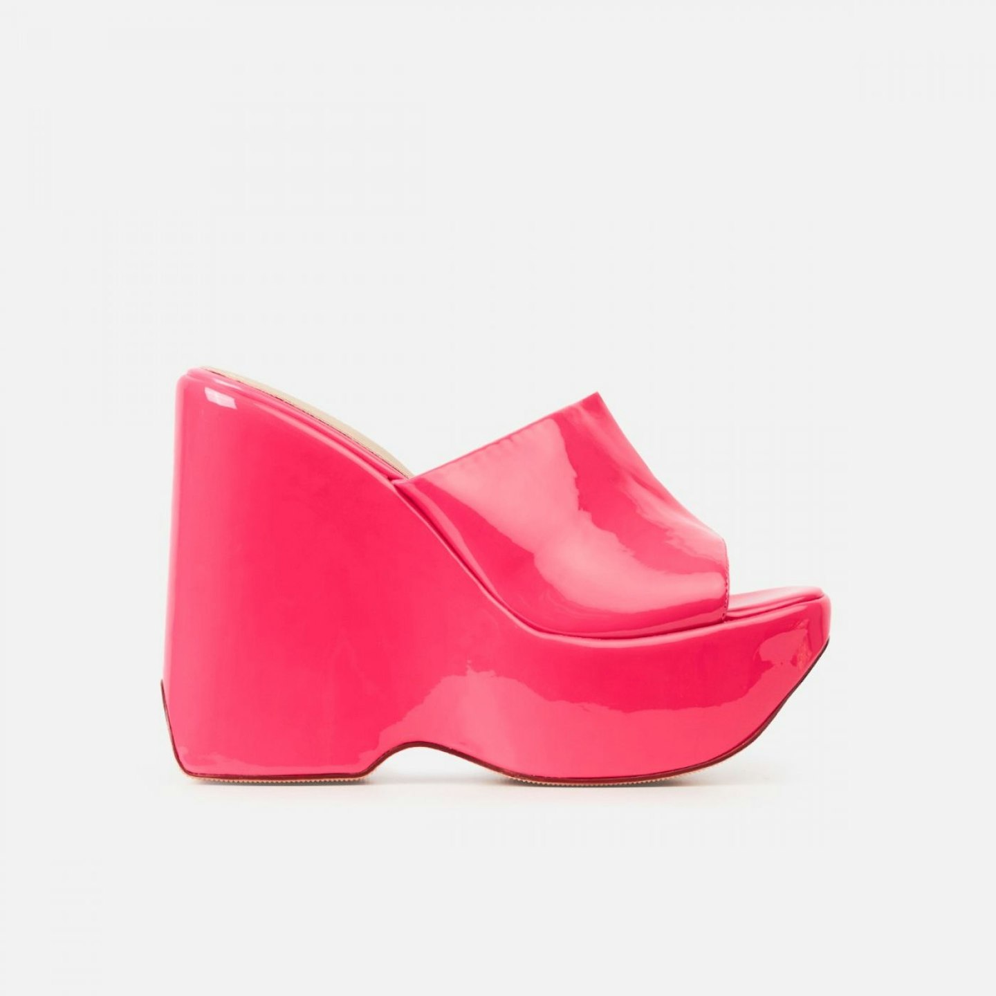 Simmi rolo pink patent high mule wedges