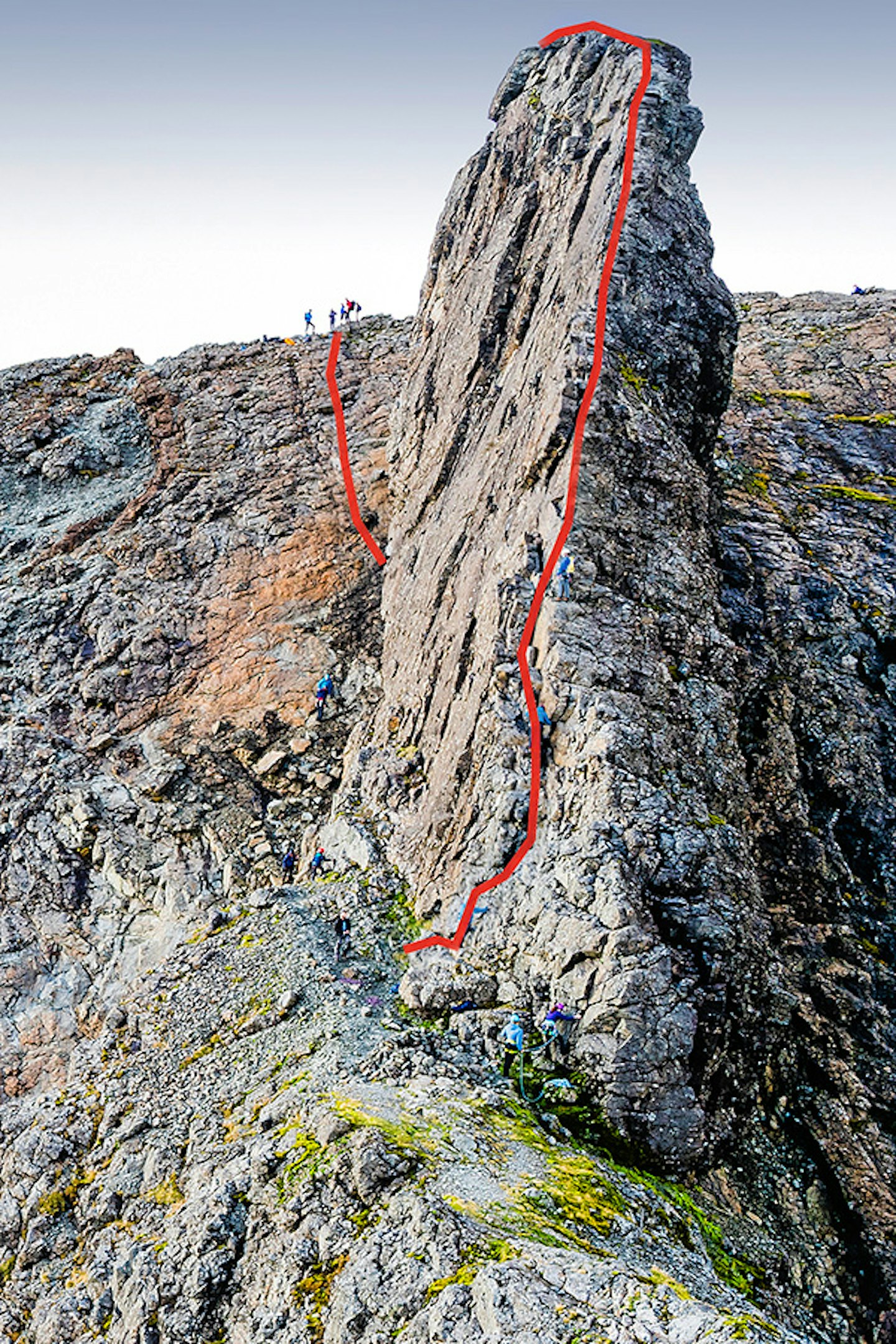 The route over the In Pinn and up onto Sgùrr Dearg’s top (abseil out of sight).