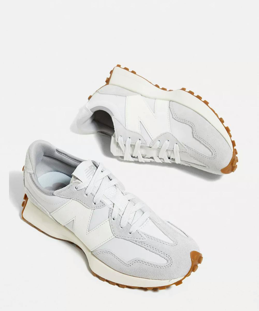white and beige trainers