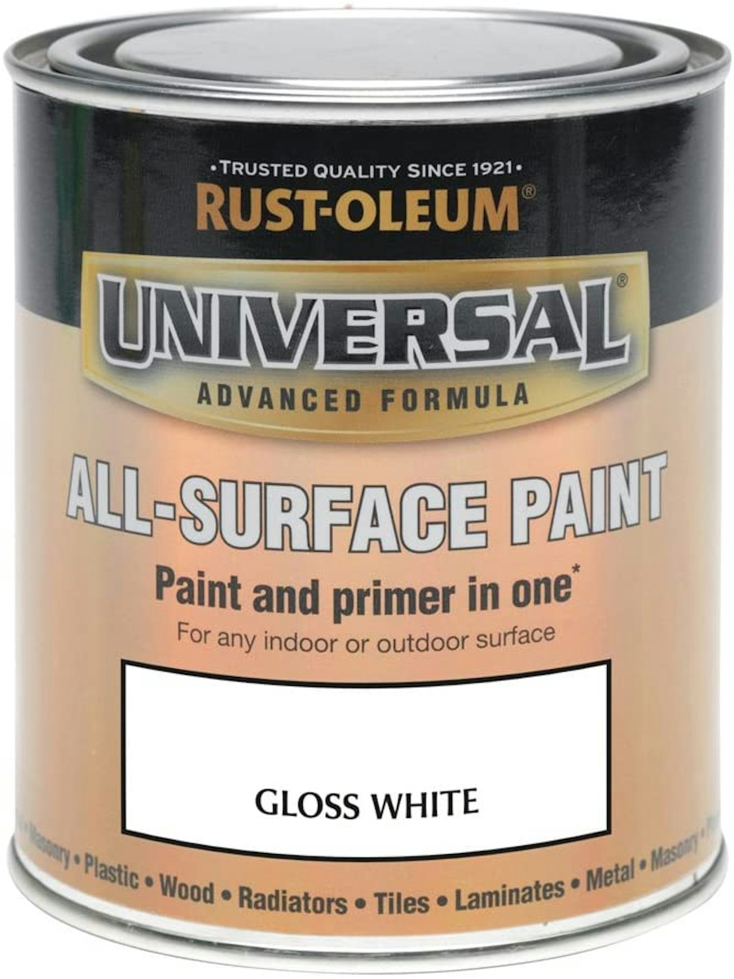 A tin can of Rust-Oleum universal paint