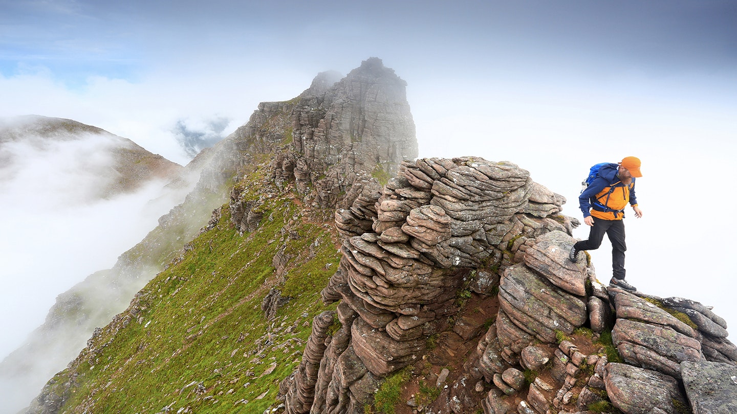 On the crest of An Teallach's ridge between Corrag Bhuidhe and Lord Berkeley’s Seat.