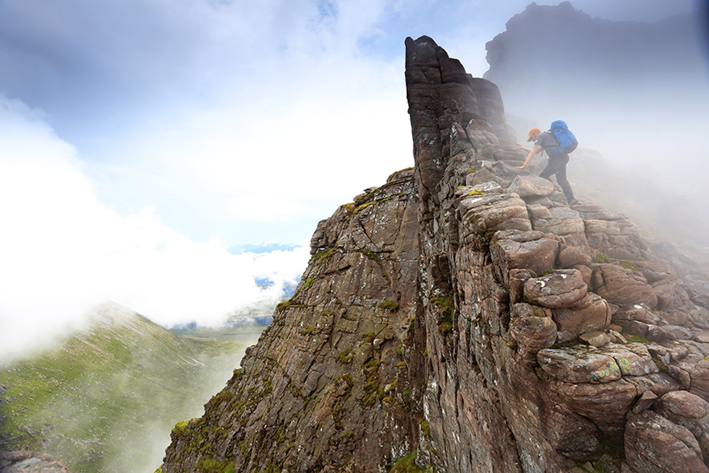 Scrambling below Lord Berkeley’s Seat on one of the most spectacular and exposed sections of the  An Teallach traverse. 