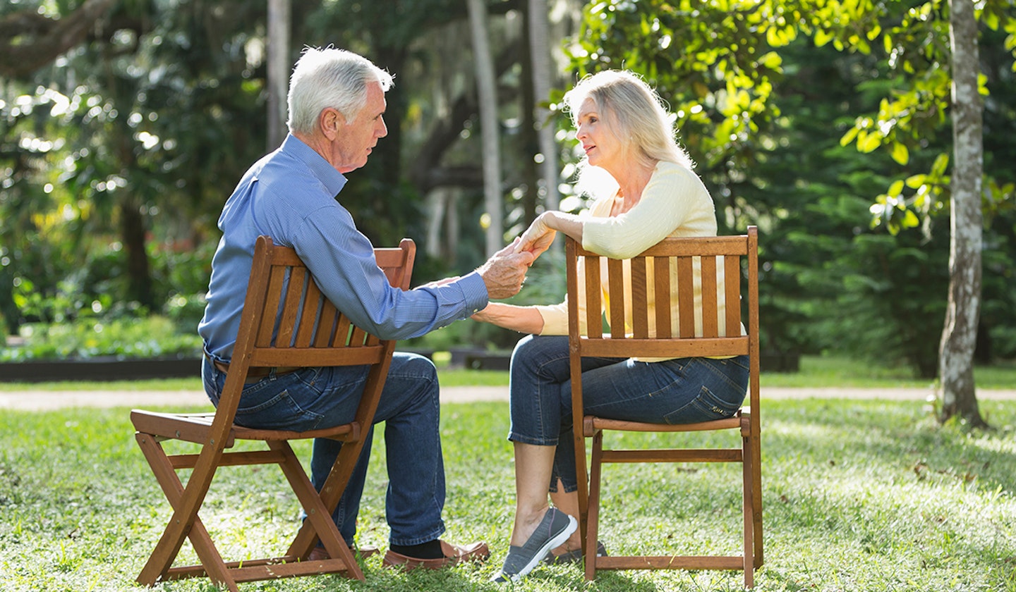 mature couple talking