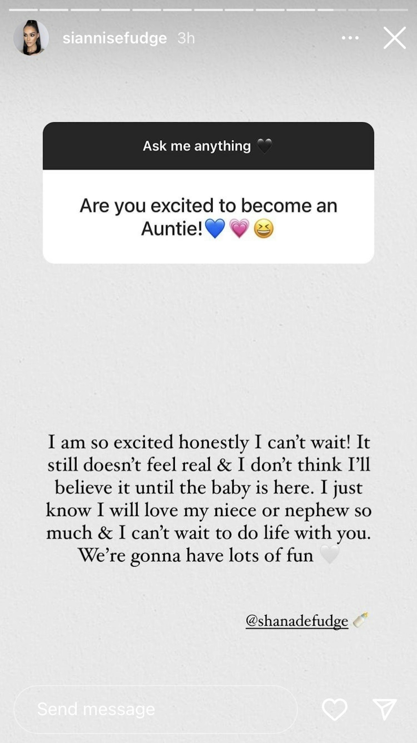@siannisefudge's Instagram story