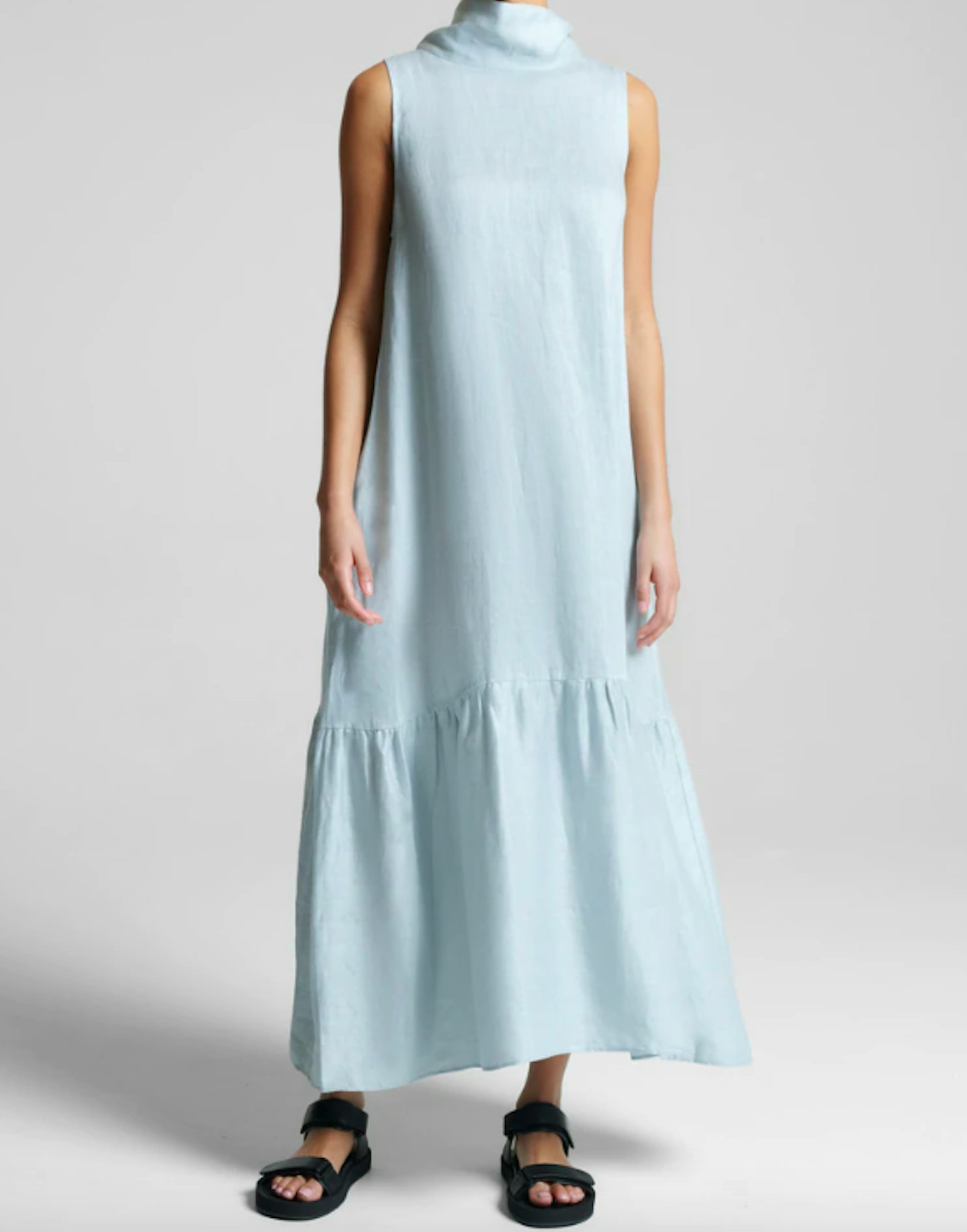 Oslo Ice Blue Organic Heavy Weave Linen Maxi Dress, £380