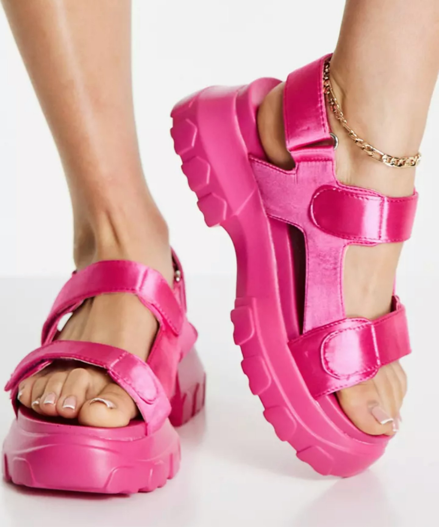 Asos Design Wide Fit Flavia Chunky Two-Part Sandals in Pink