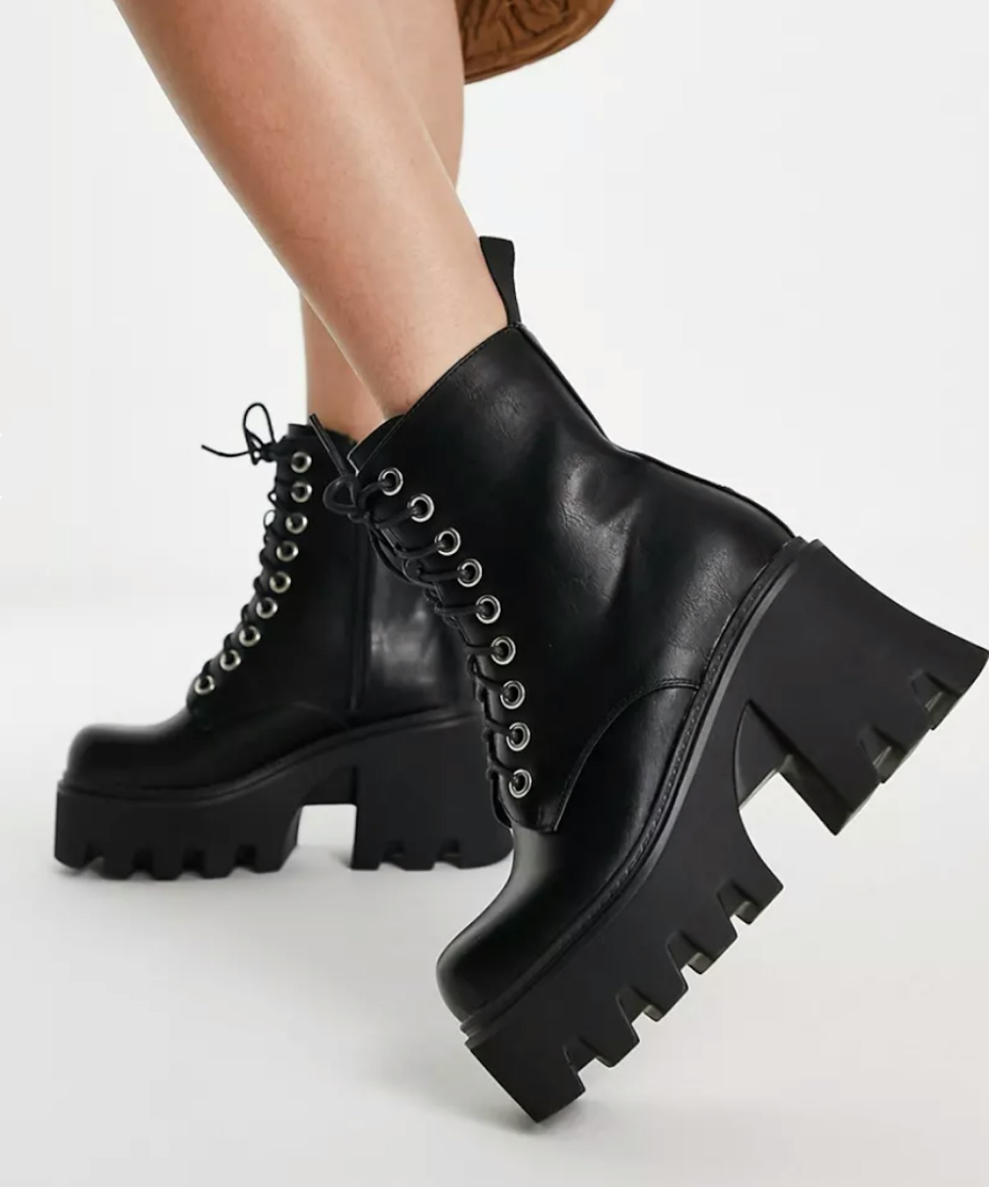 Lamoda Chunky Mid Heel Lace up Boot in Black