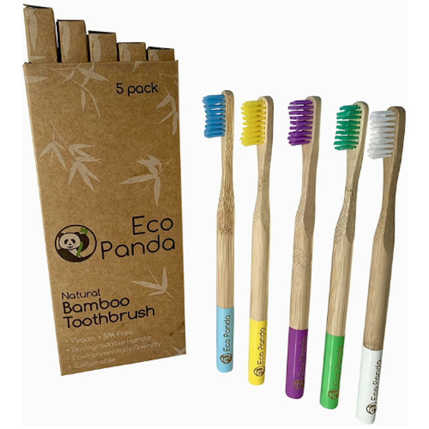 Eco Panda Bamboo Toothbrushes, 5 Pack