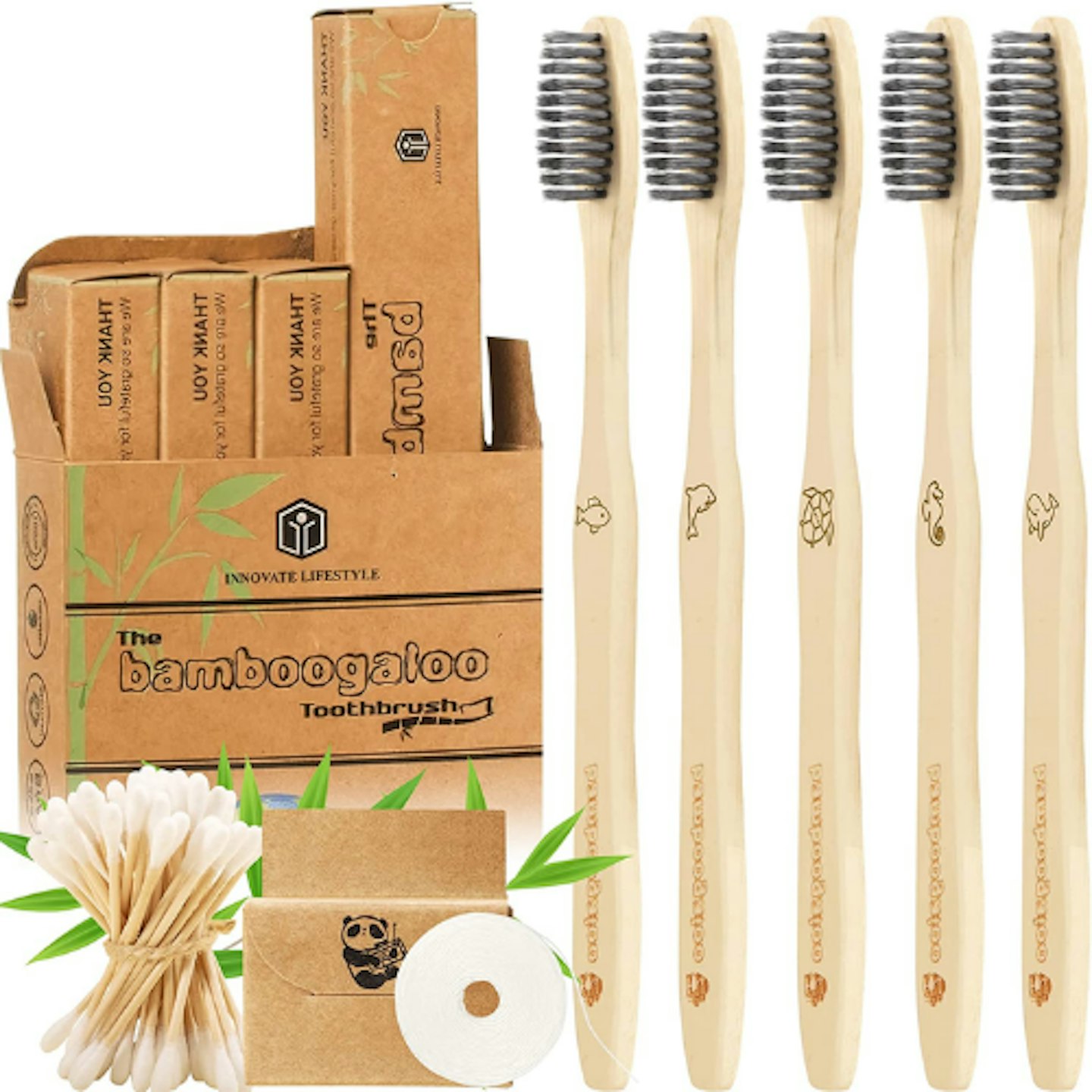 Bamboogaloo Charcoal Bamboo ECO Dent Toothbrushes, 5 Pack