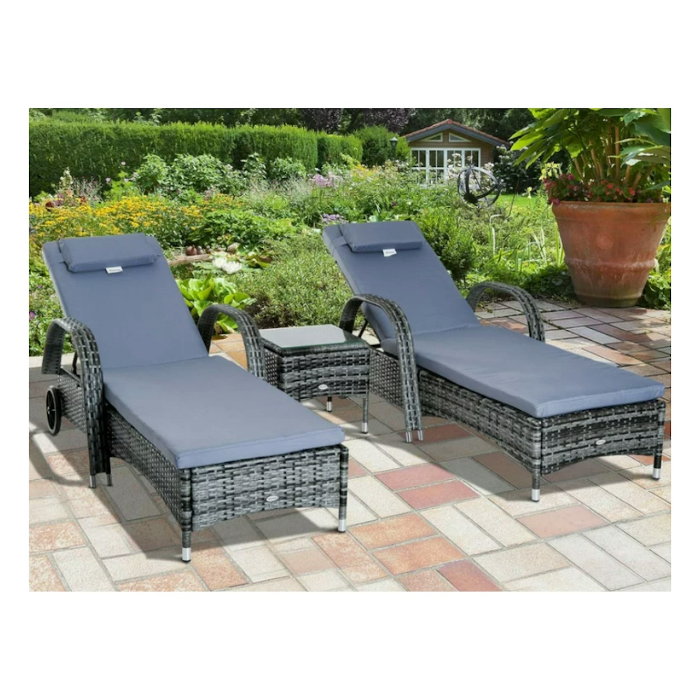 Berkhamsted 200Cm Long Reclining Sun Lounger Set with Cushions and Table
