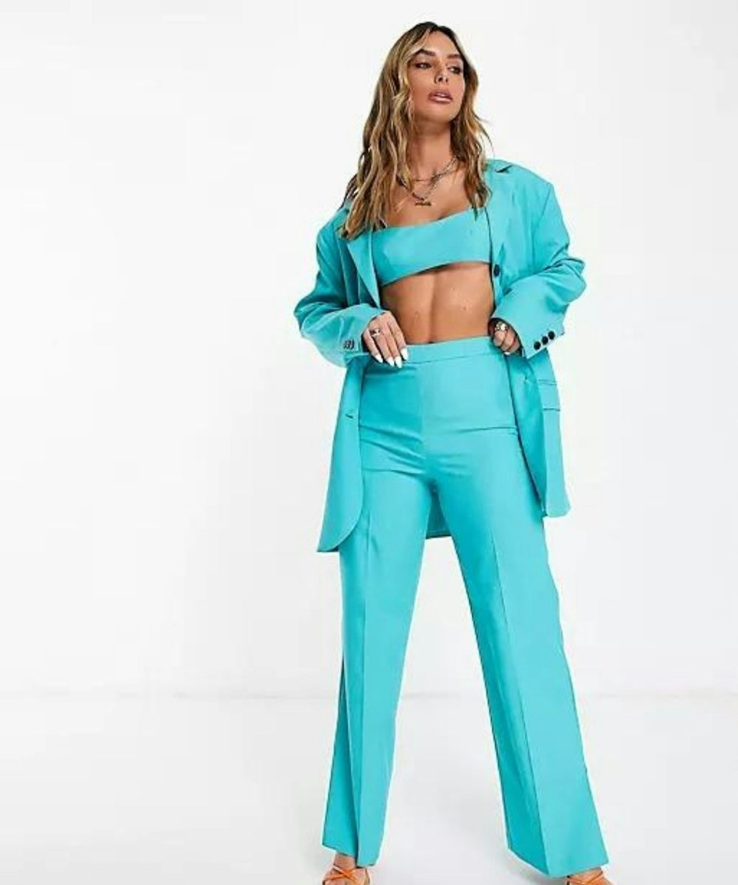 Topshop Suit Co-Ord In Turquoise, Oversized Blazer