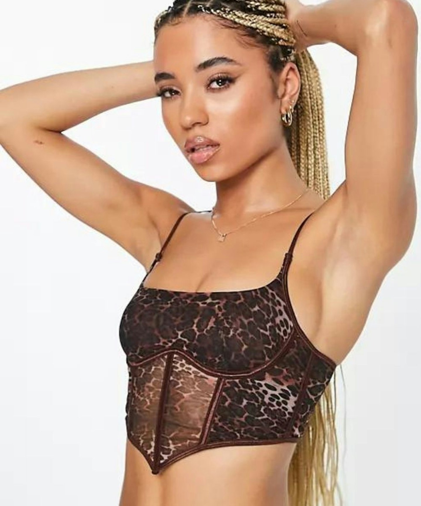 ASOS DESIGN Mesh Monowire Ruched Corset In Animal