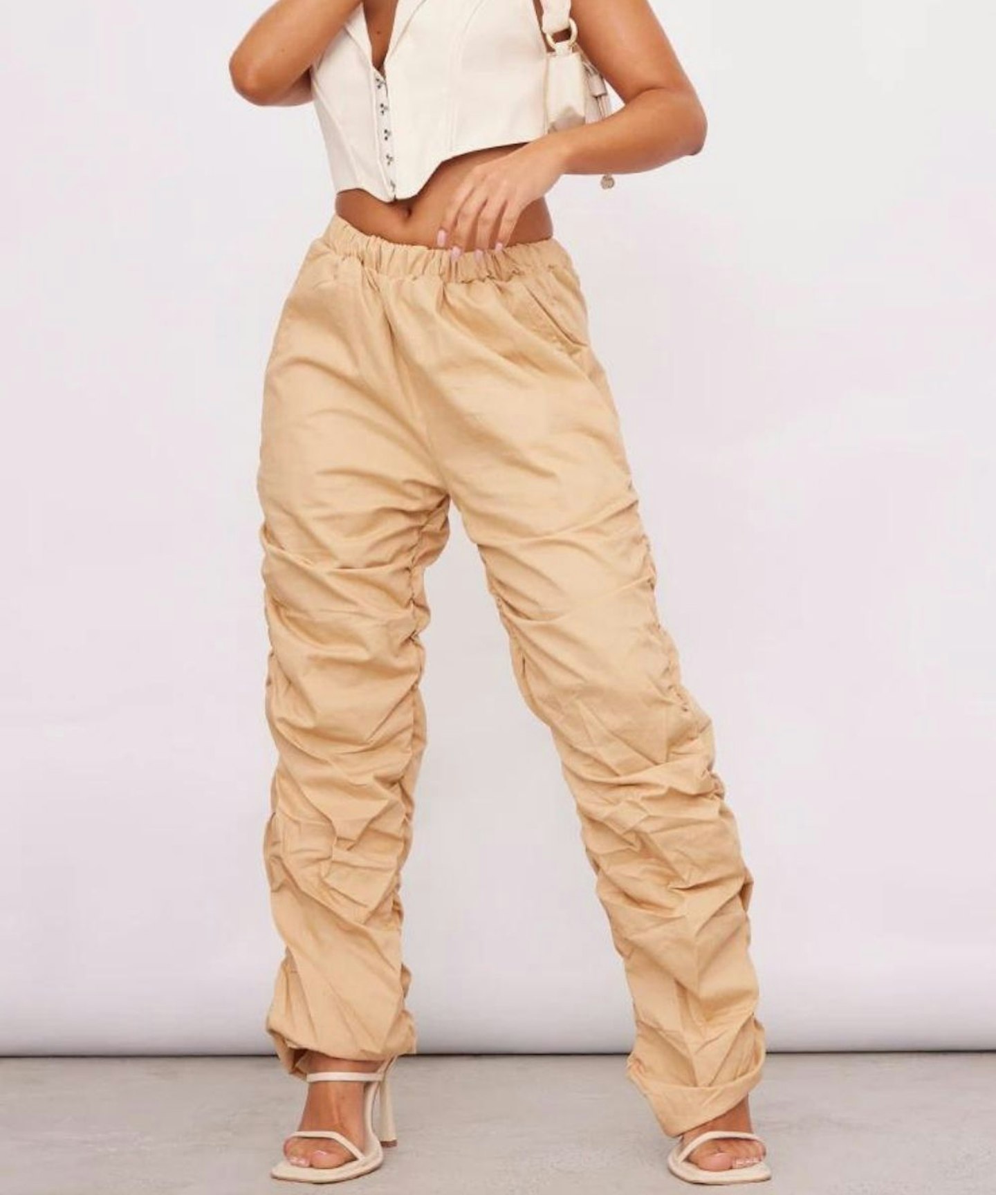 Petite Stone Ruched Skinny Cargo Trousers