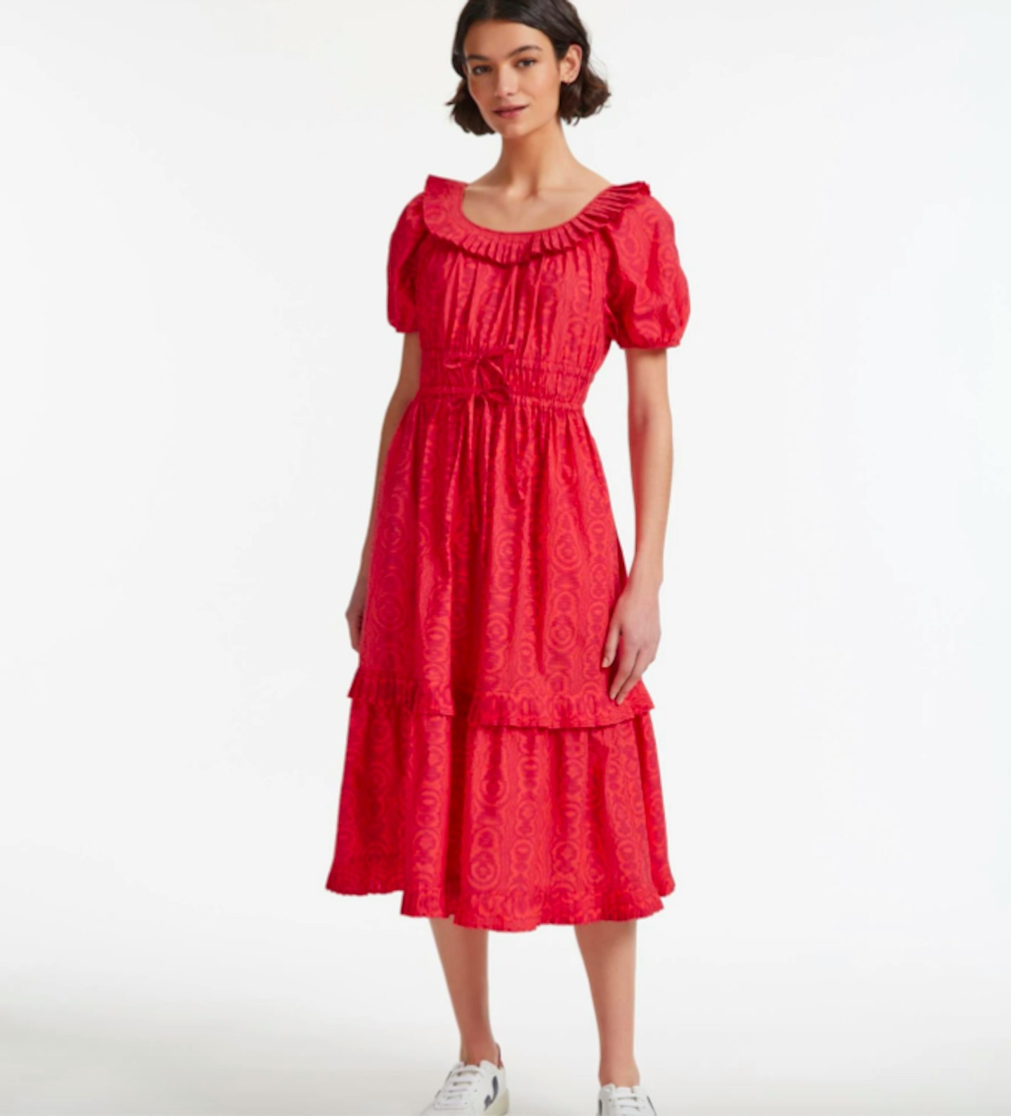 Hraper Pleated Frill Detail Midi Dress With Ruched Elastic Waist, £290