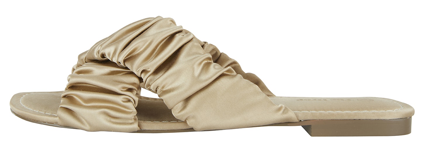 The Drop, Women's Brianna Ruched Cross-Strap Flat Sandal, £27.90