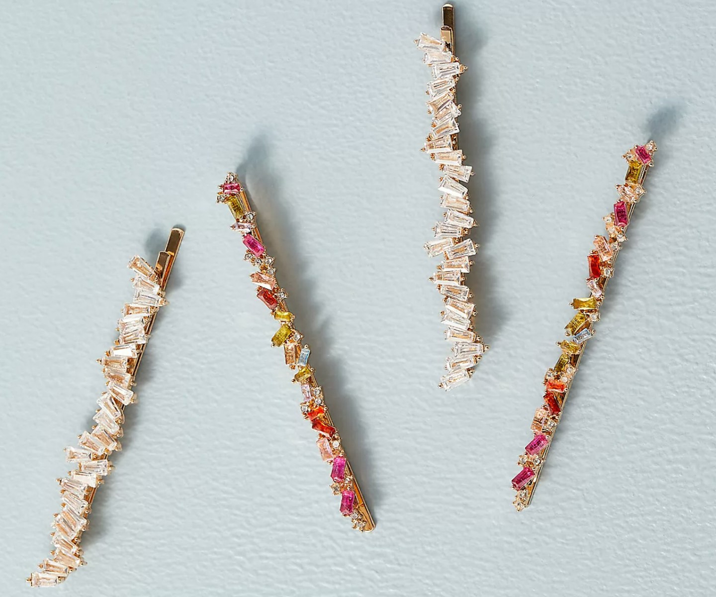 Anthropologie Set of 4 Zig Zag Rhinestone-Embellished Bobby Pins