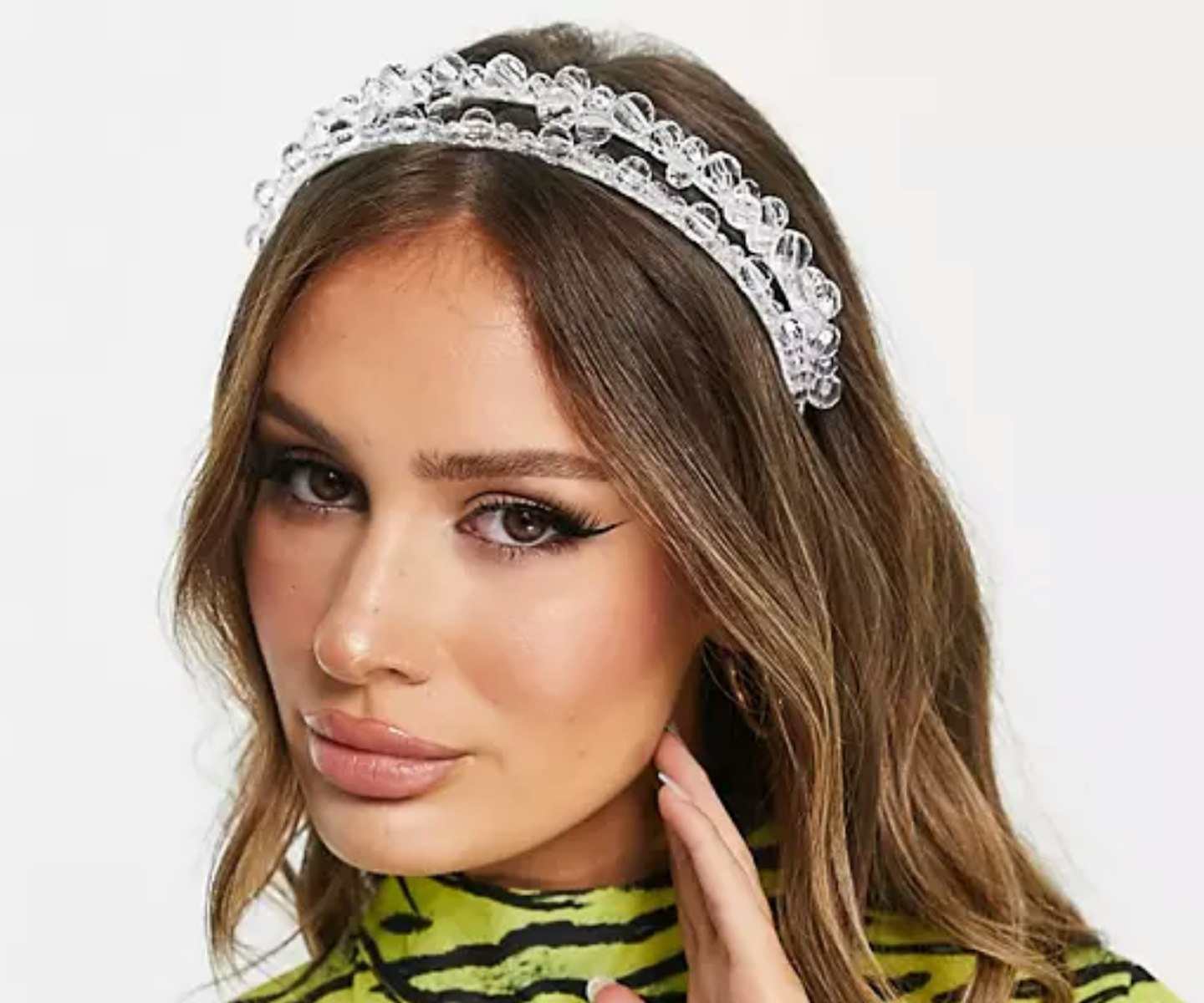ASOS DESIGN multi row headband in clear crystal beads